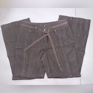 INC Pants Women's Size 8 Gray Green like new Wide Leg 100%Linen BoHo Coastal